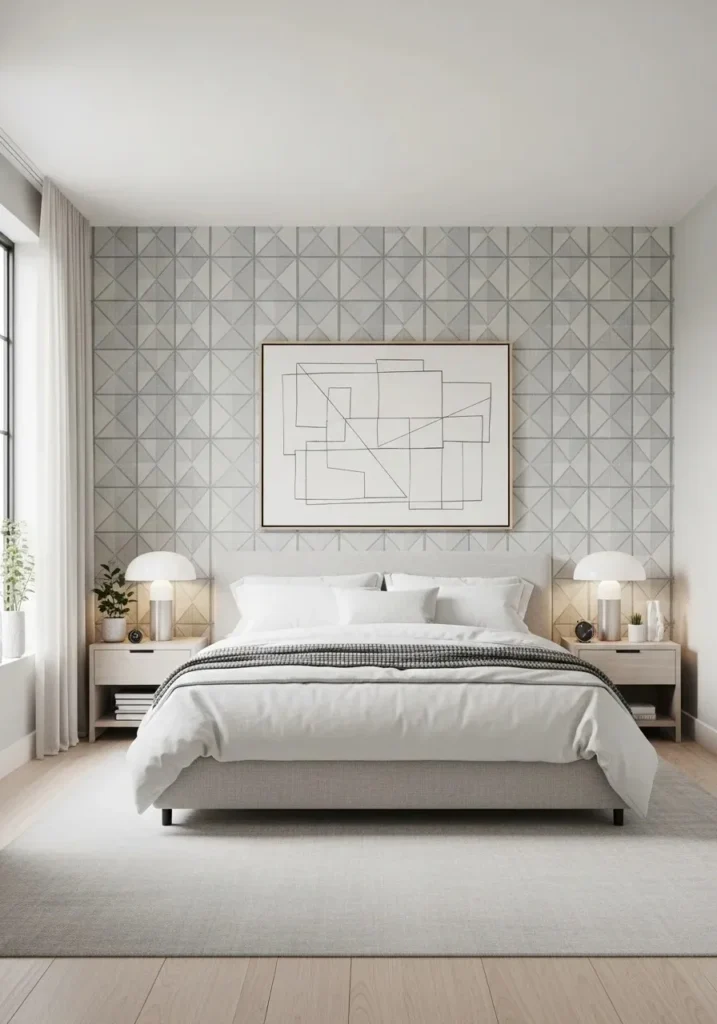 Geometric wallpaper bedroom ideas for a modern and structured look