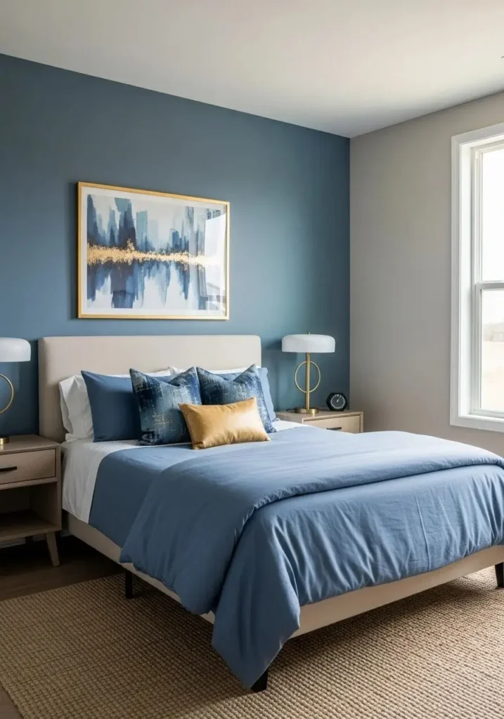 Guest room with accent wall adding personality and depth without overwhelming the space