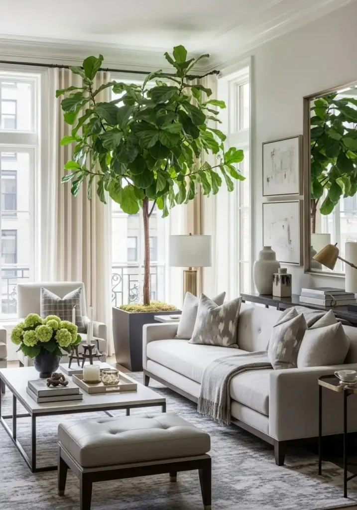 Indoor greenery in luxury living room adding natural elegance and freshness.