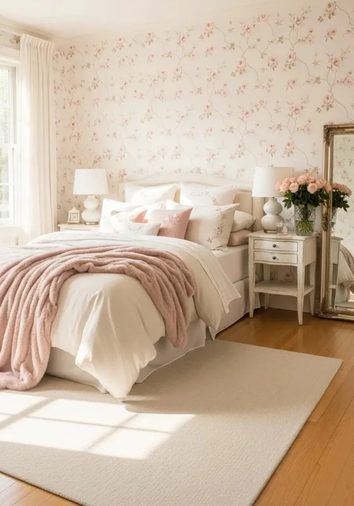 Soft floral wallpaper bedroom ideas for a romantic and cozy atmosphere