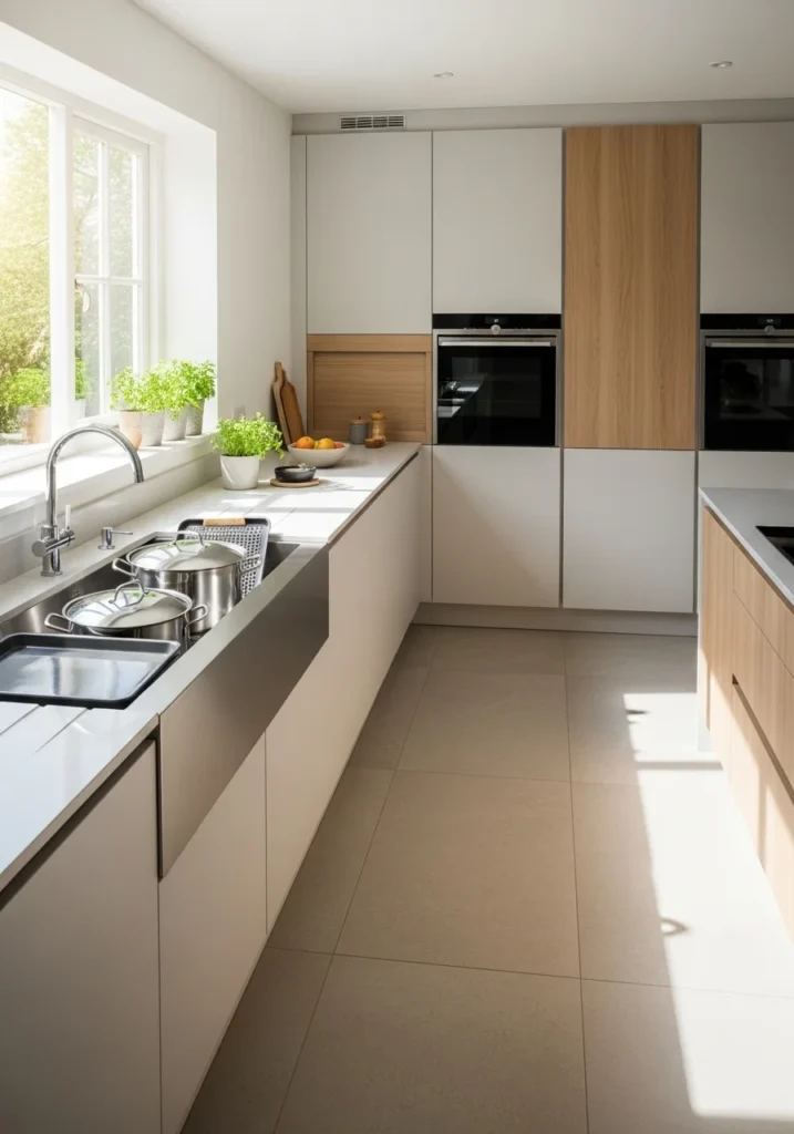 Deep single basin kitchen sink designed for large pots and functional use