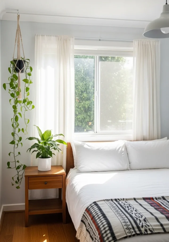Guest room with indoor plants adding freshness, color, and a calming atmosphere