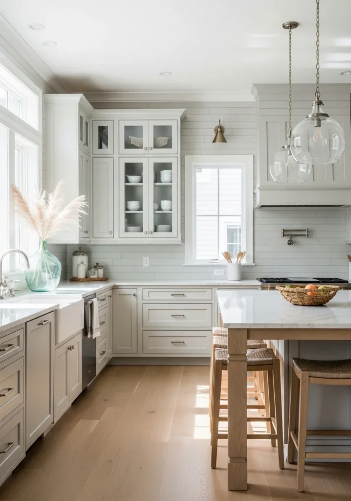 Horizontal beadboard backsplash making kitchen feel wider
