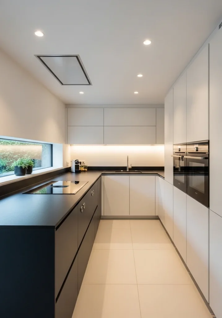 matte black countertops with white cabinets modern kitchen idea