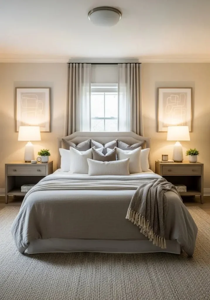 Matching bedside lamps creating balanced bedroom design