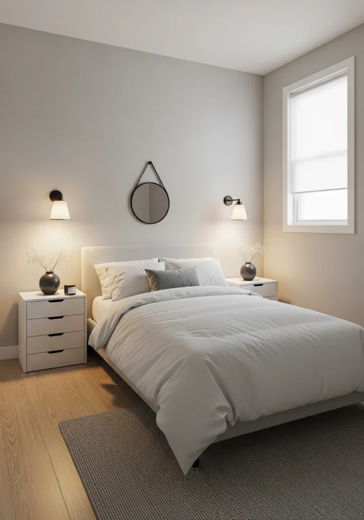 Compact nightstand with hidden storage in small bedroom