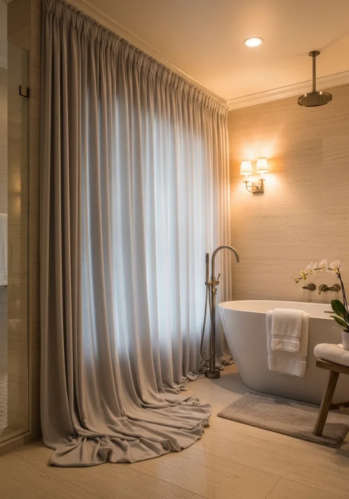Luxury bathroom curtain with soft drape for an elegant look