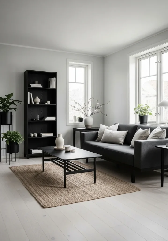 Balanced contrast in Japandi living room with light and dark tones