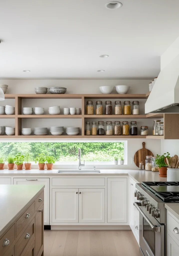 open shelving white kitchen ideas minimal storage