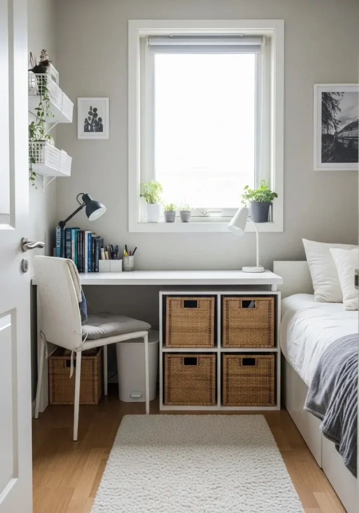 Organized small bedroom with stylish storage and clutter-free design