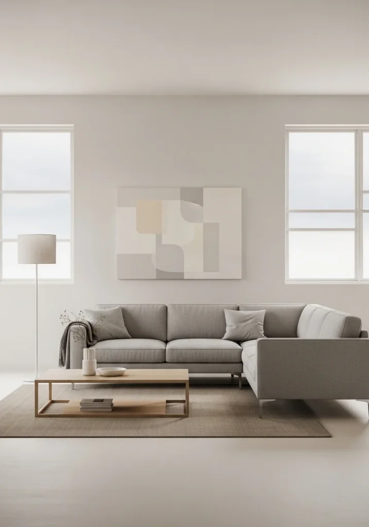 Clean line furniture in Japandi living room design