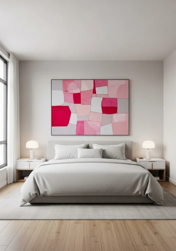 Pink wall art adding personality and style to bedroom decor