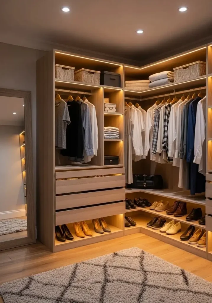 Everyday clothing items organized at eye level for convenience