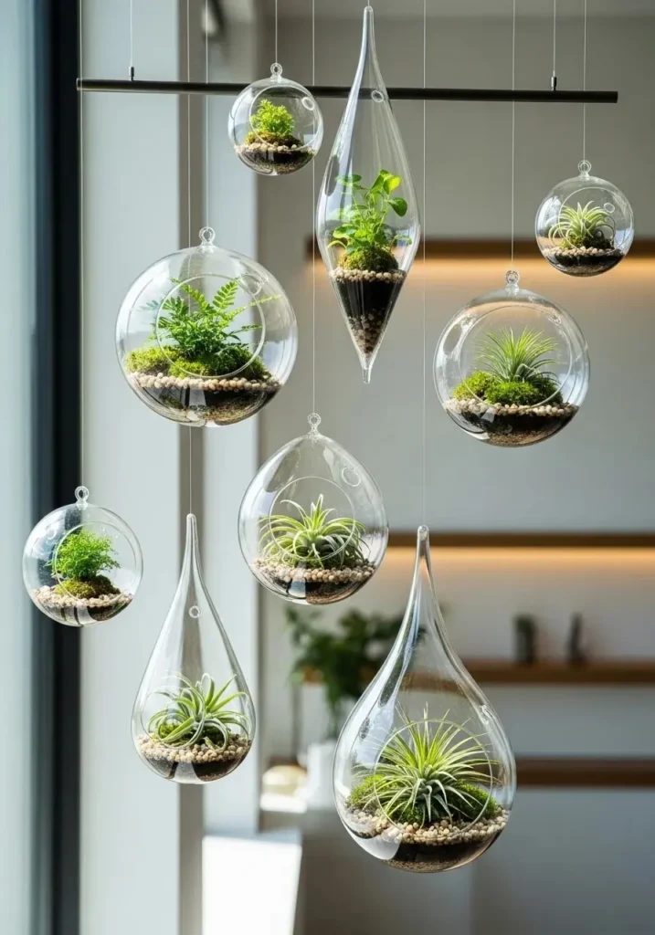 glass terrarium hanging plants indoor aesthetic decor