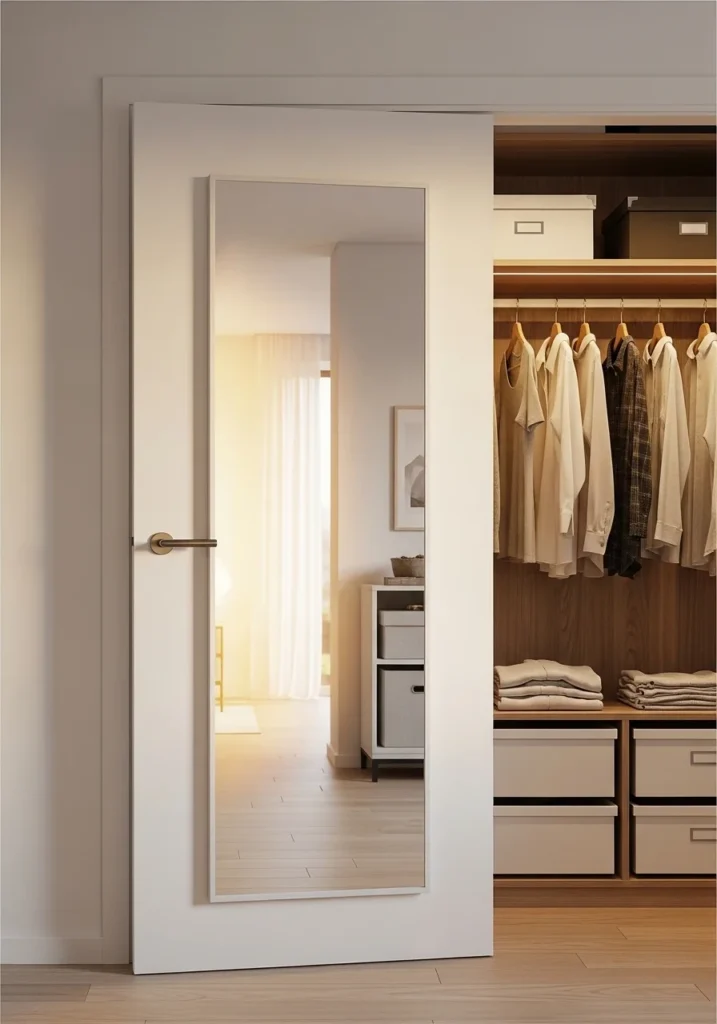 Full length mirror inside closet making space look bigger