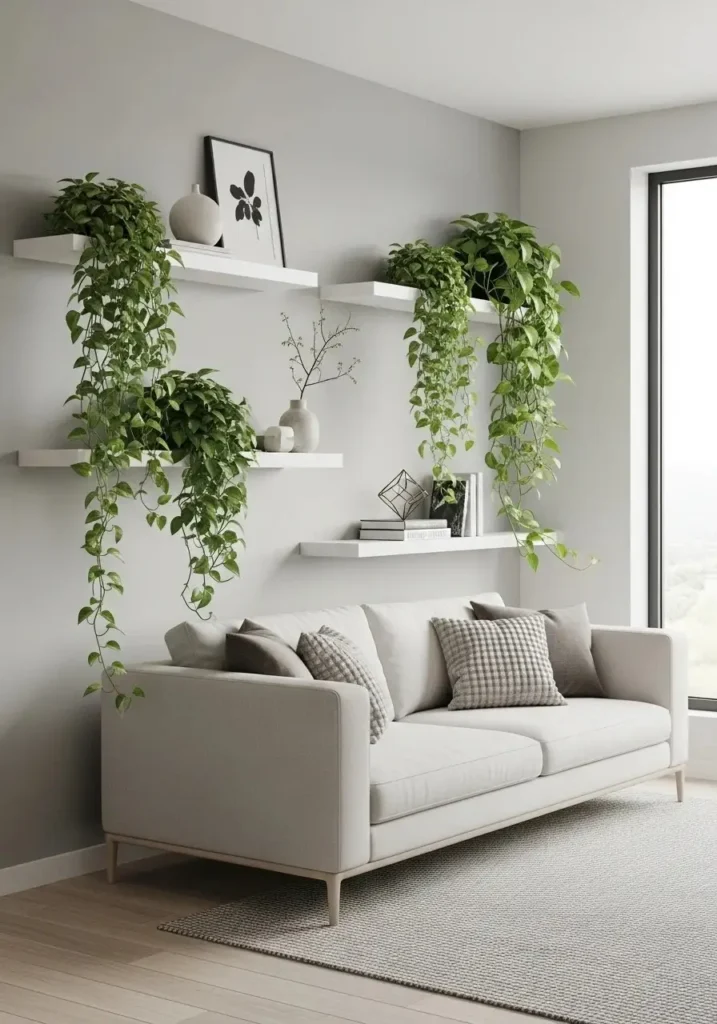 floating shelf hanging vines indoor plant styling ideas