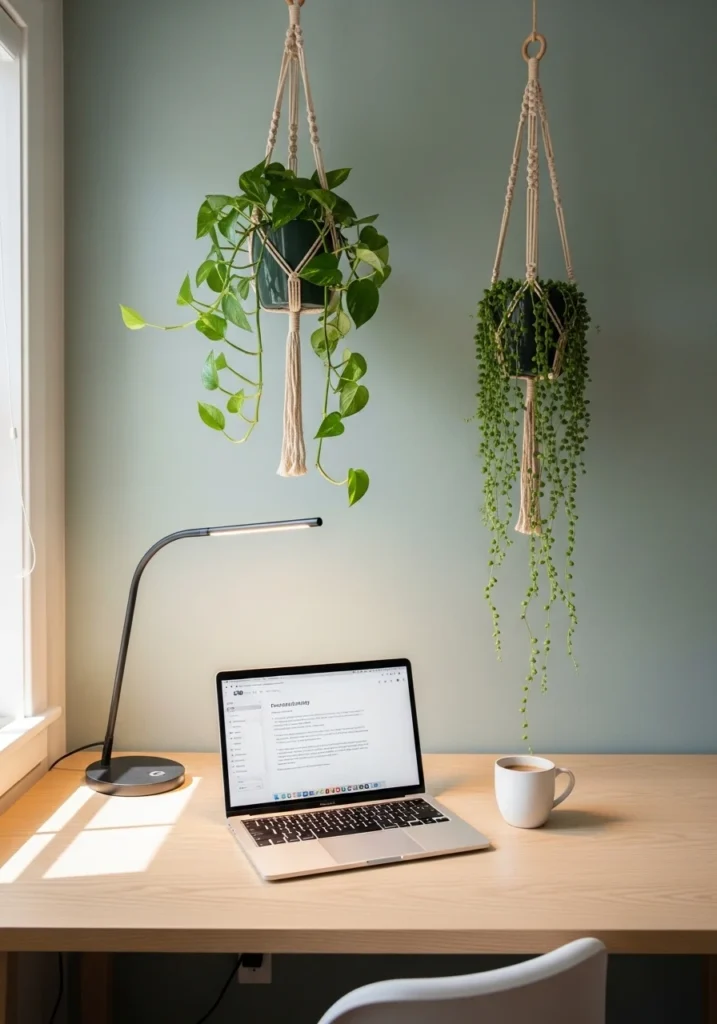 workspace hanging plants indoor productivity decor idea