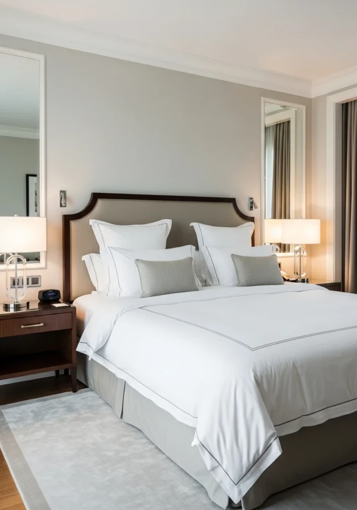 Hotel inspired master bedroom with clean and luxurious design