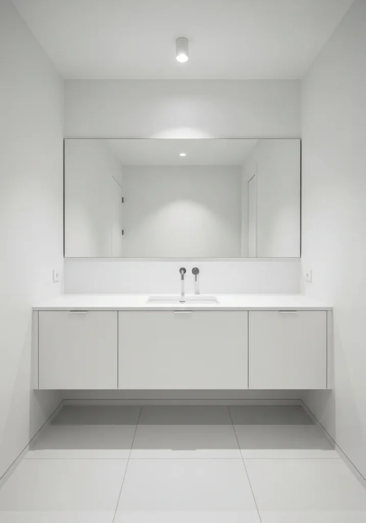 Large mirror in bathroom making space look bigger and brighter