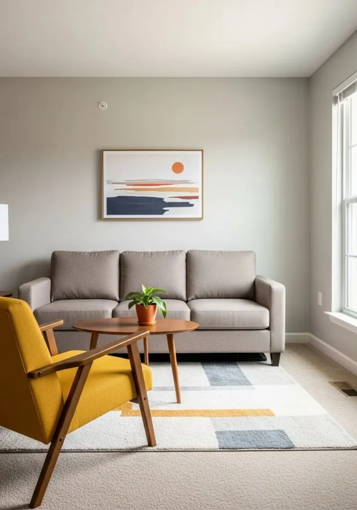 Bold accent chair as a statement piece in a small apartment living room