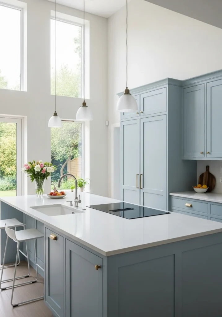 Sky blue kitchen cabinets for a light and open feel