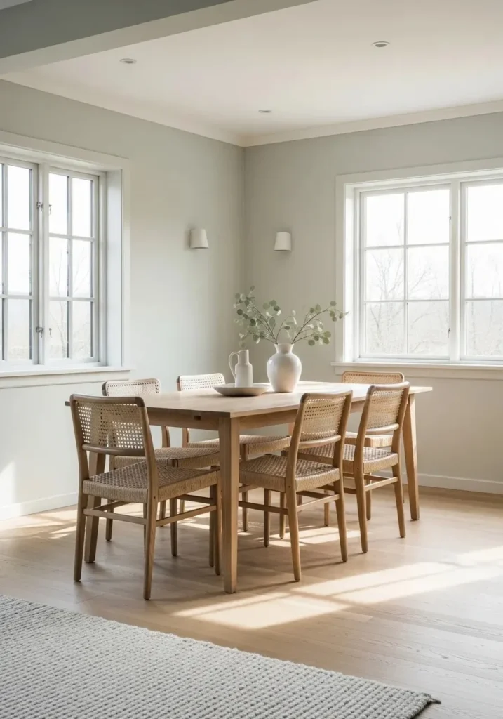 Sage green dining room with soft natural decor