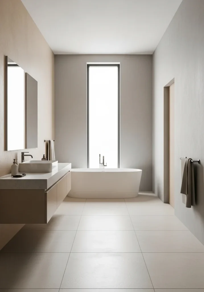 Minimal clutter-free small bathroom with bathtub for peaceful design