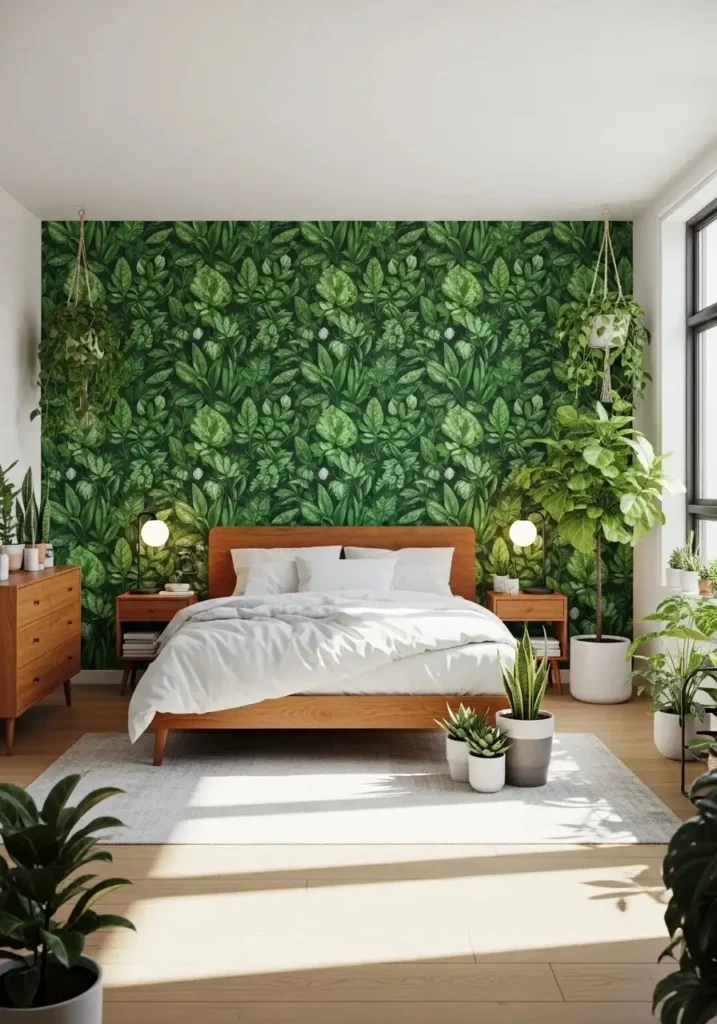 Bold botanical wallpaper bedroom ideas for a fresh and lively space