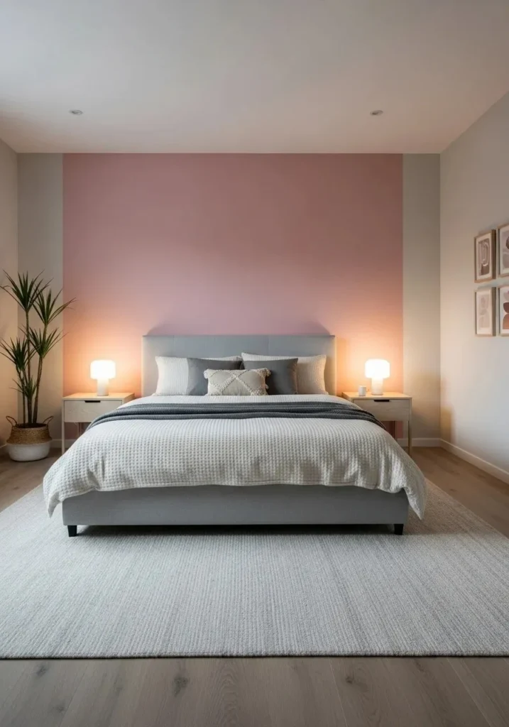Pink accent wall bedroom idea creating a stylish focal point