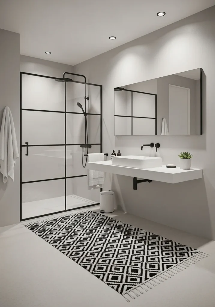 Monochrome bathroom rug for a modern and clean look