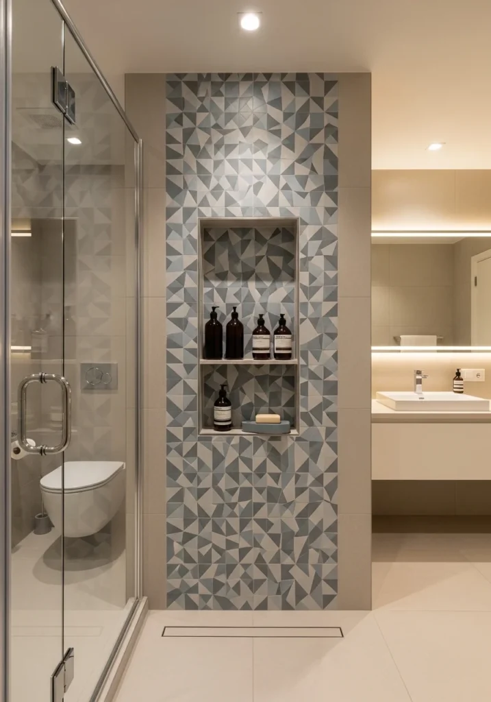 Bathroom shower niche providing smart storage while maintaining a clean modern look