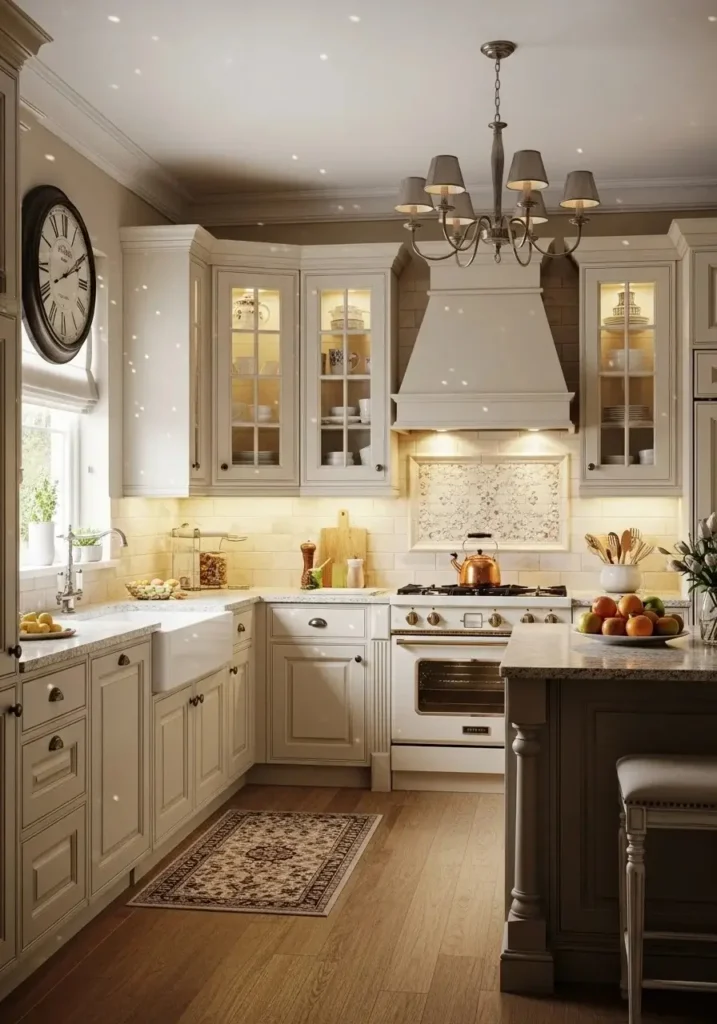 Cream kitchen cabinets with soft elegant style
