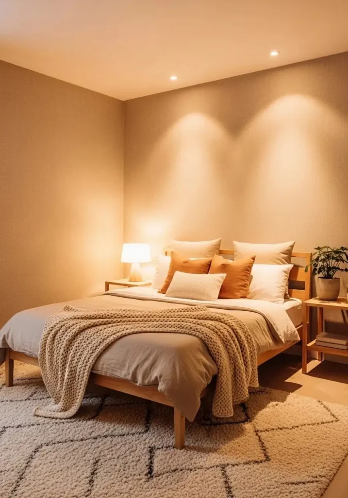 Fabric texture wallpaper bedroom ideas for a warm and cozy feel