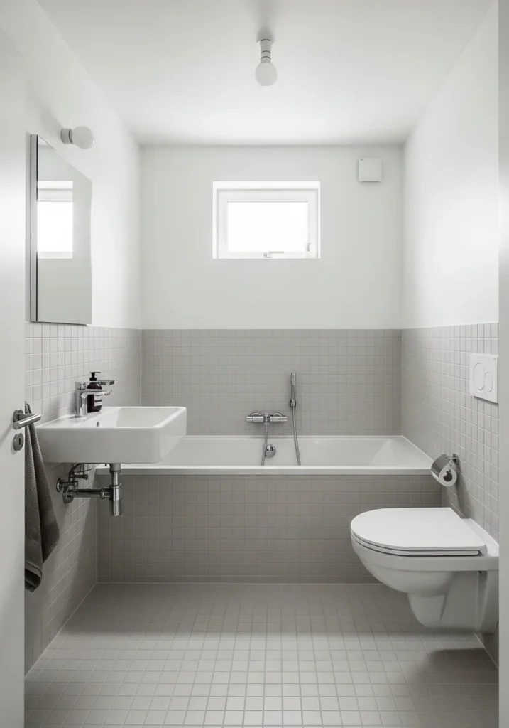 Built-in tub design maximizing space in small bathroom