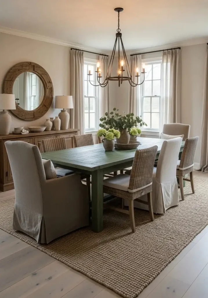Painted dining table adding a unique and customized look to the space