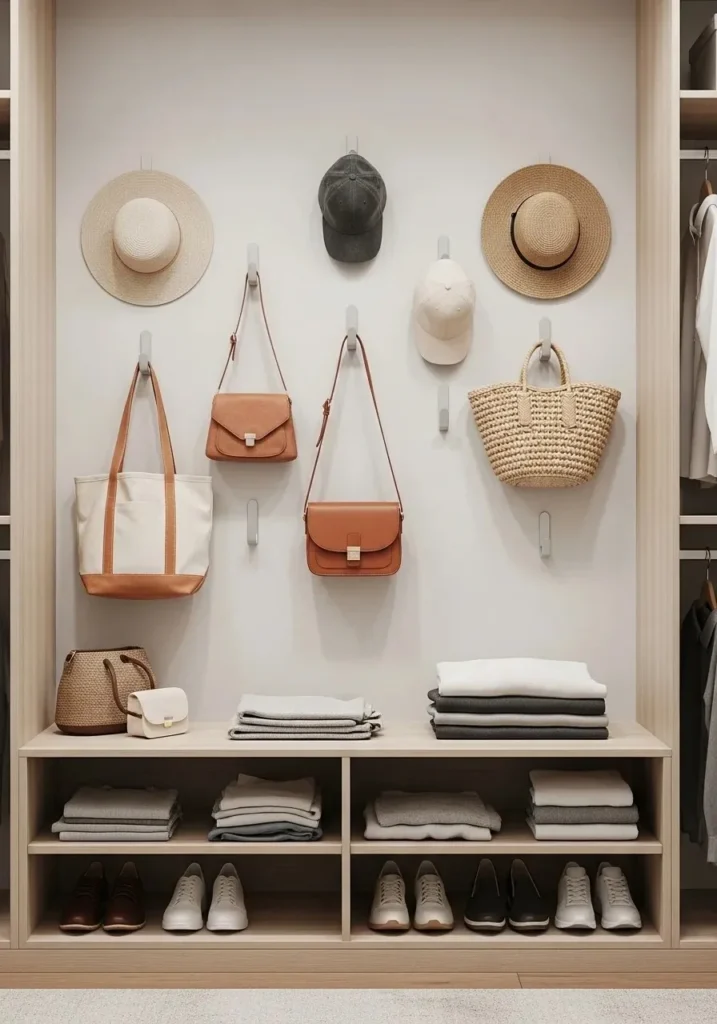 Closet hooks used for hanging bags and accessories