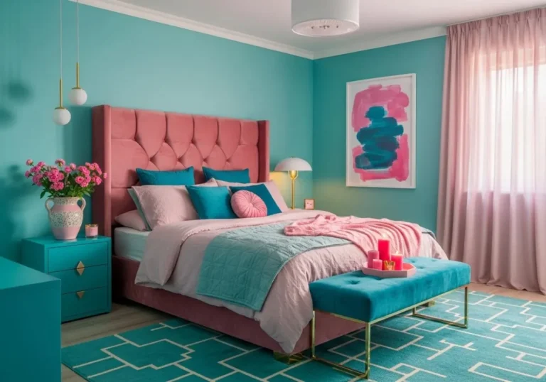 Beautiful Teal & Pink Bedroom look