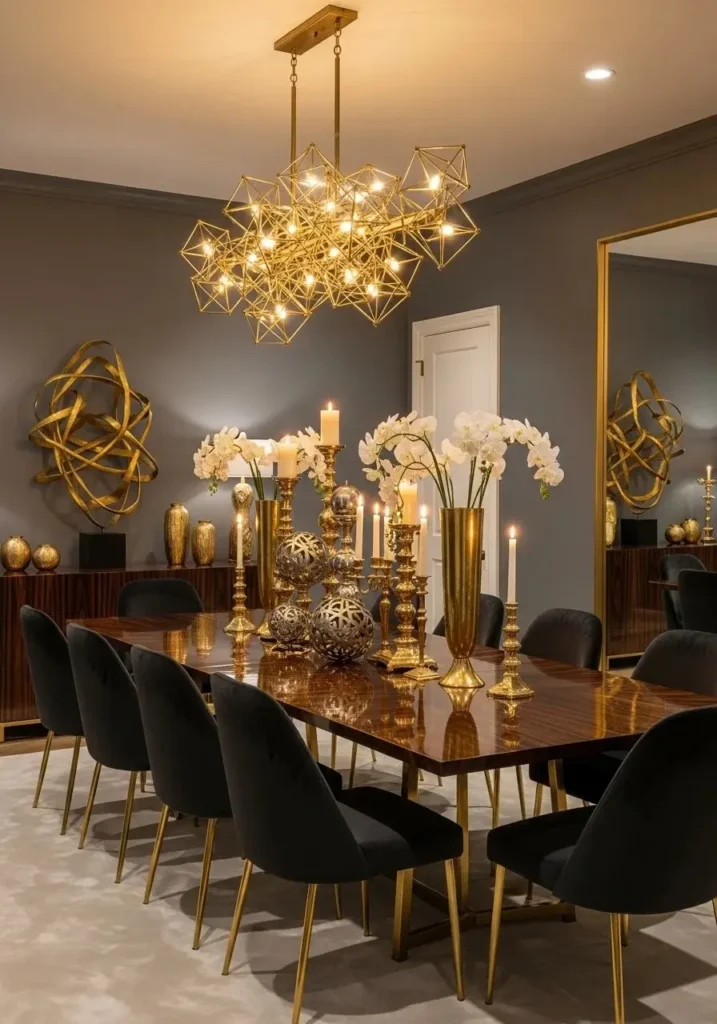 metallic accents dining room decor ideas gold details