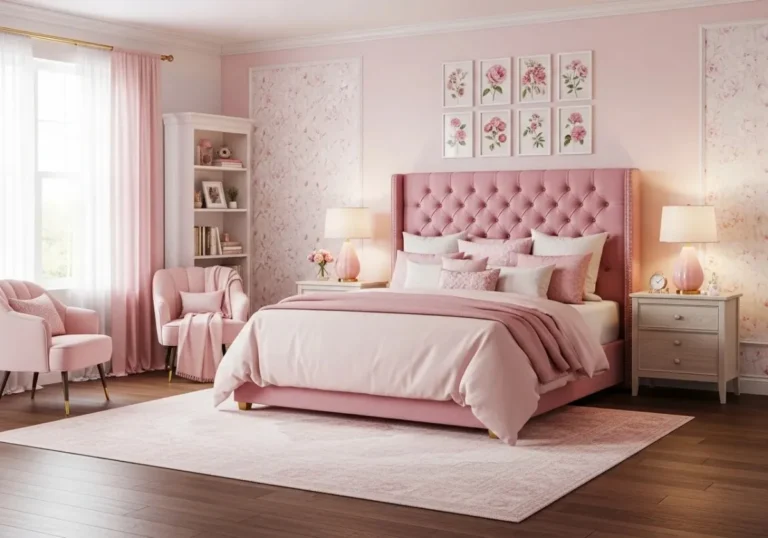 Beautiful pink bedroom decor look