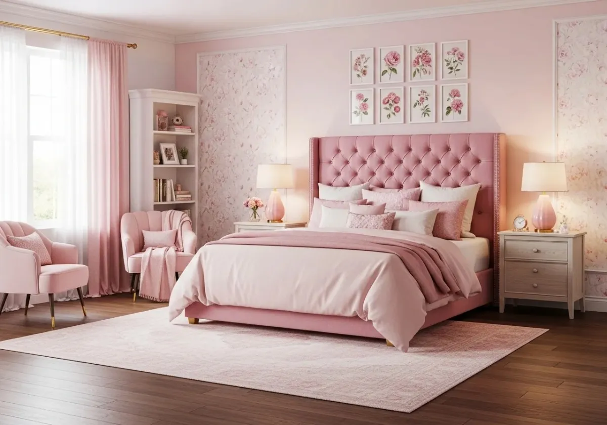 Beautiful pink bedroom decor look