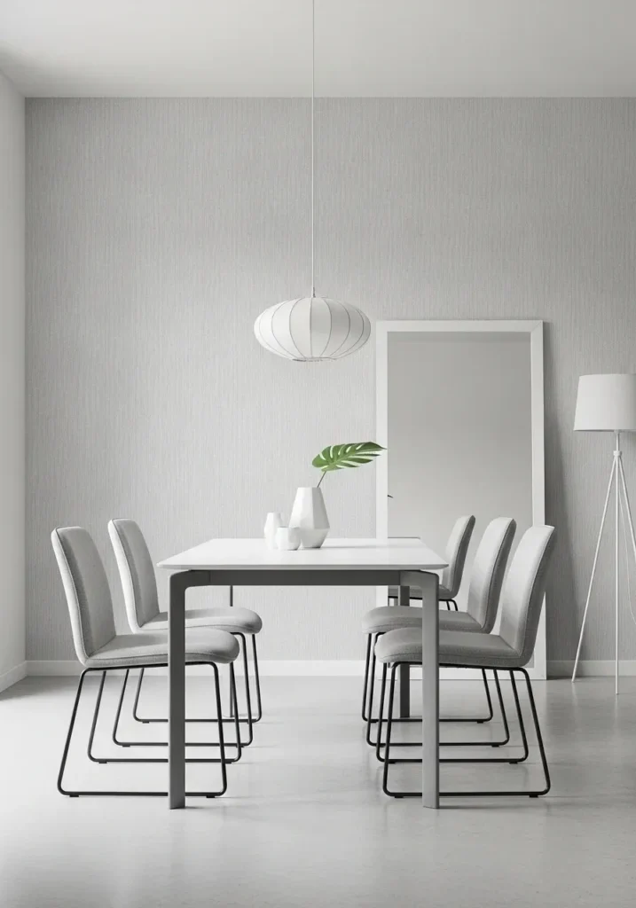 Minimalist wallpaper creating a clean and modern dining space