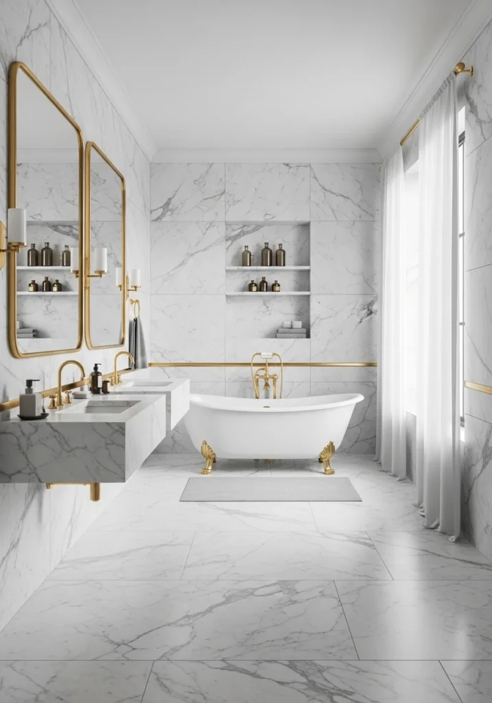 Marble bathroom design with elegant and timeless finishes