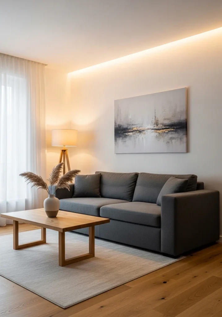 Charcoal grey and white living room color combination for modern balance