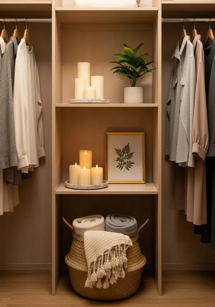 Decor elements in closet creating a personalized and cozy vibe