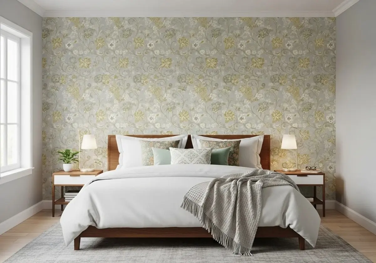 Accent wall with Beautiful wallpaper bedroom look