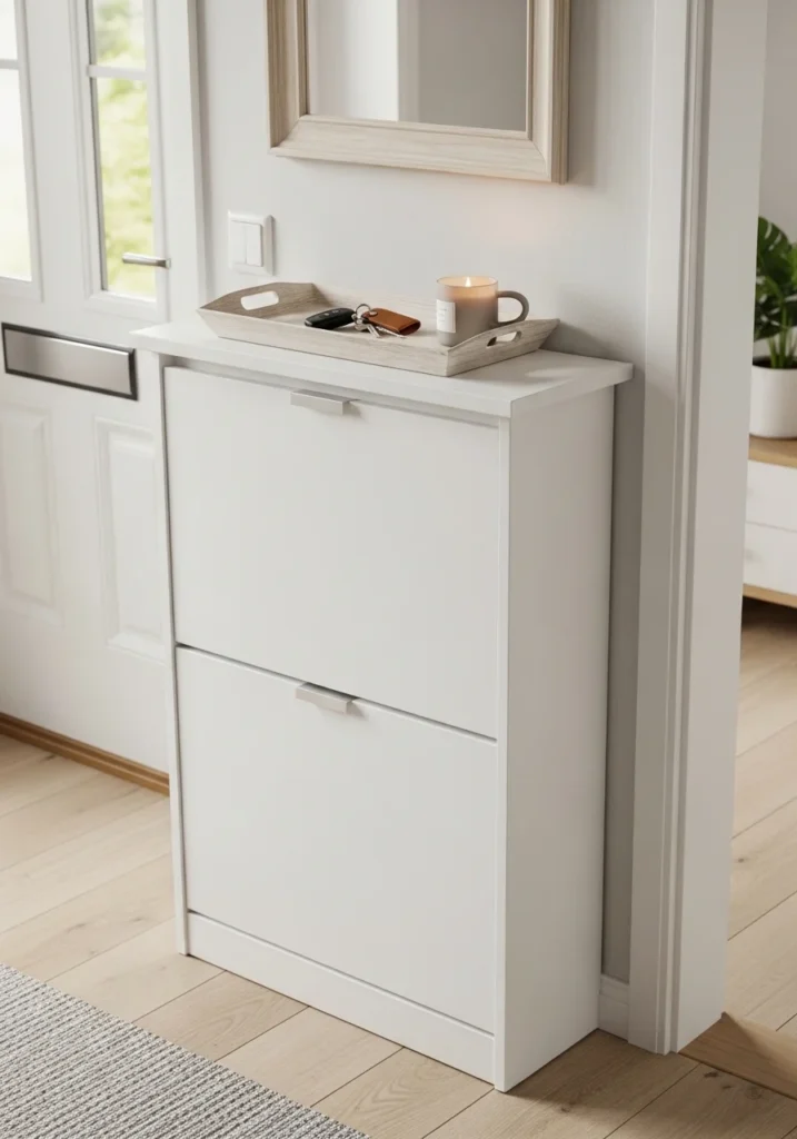 Closed shoe cabinet for small spaces keeping entryway clean and organized