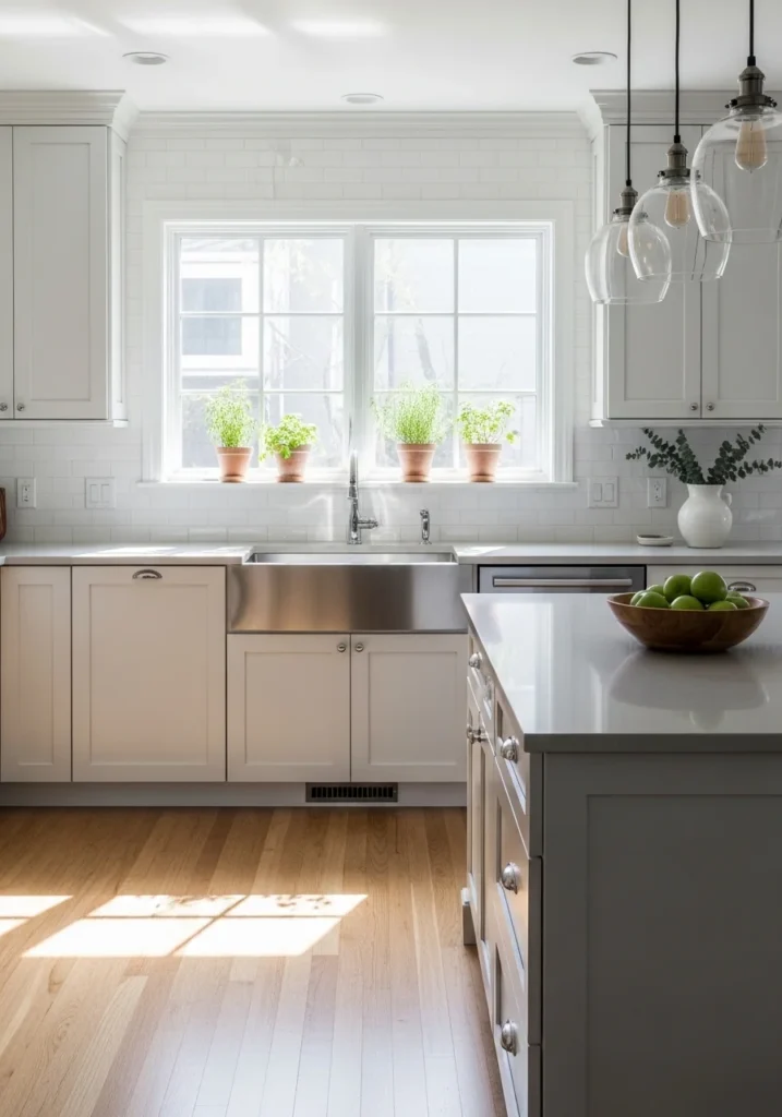 Soft white kitchen cabinets creating a bright and timeless space