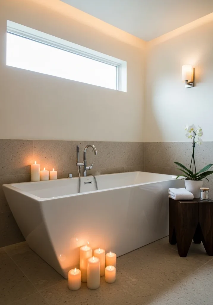 Elegant bathroom with freestanding bathtub creating a luxurious spa-like retreat