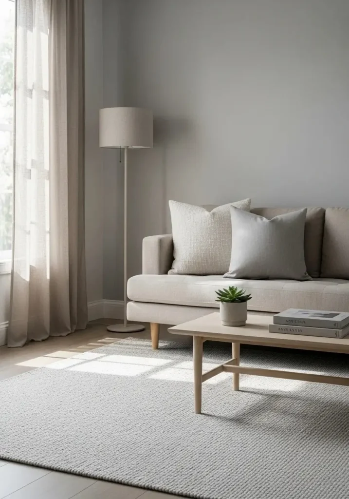 Neutral color palette in Japandi living room design