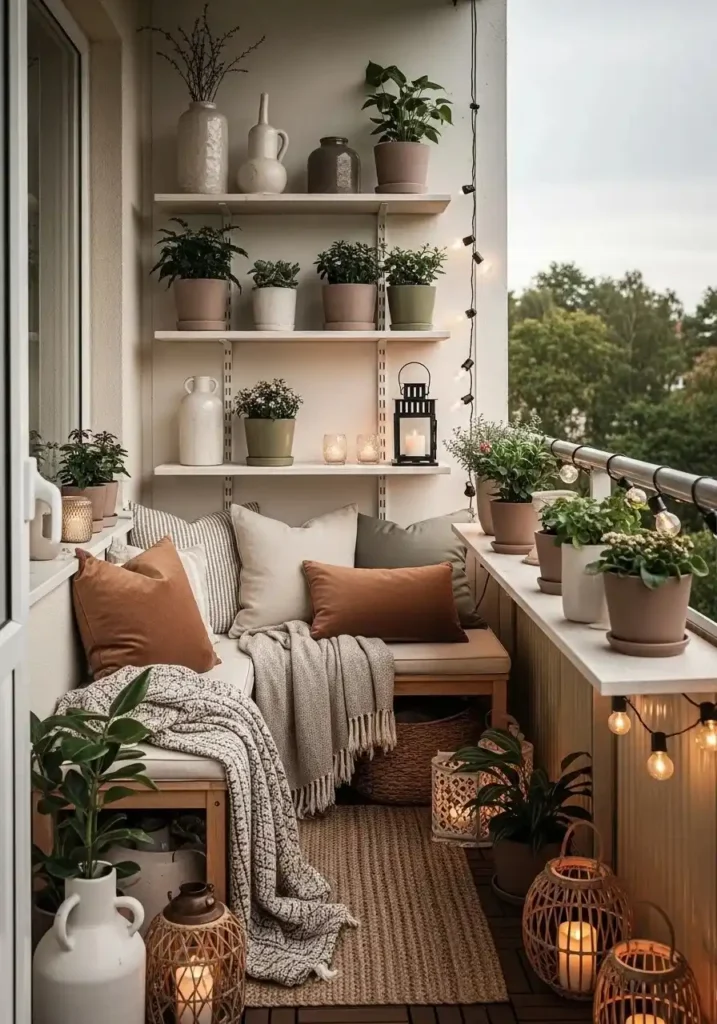 Color-coordinated plant pots styled with matching home decor elements